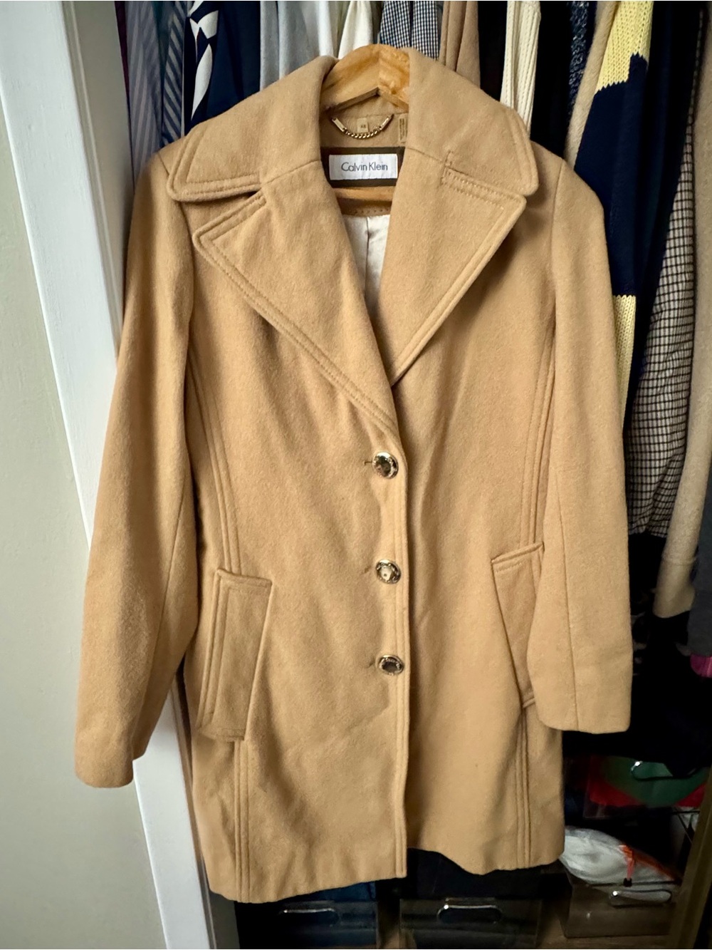 Calvin Klein Tan Wool Blend Trench Coat